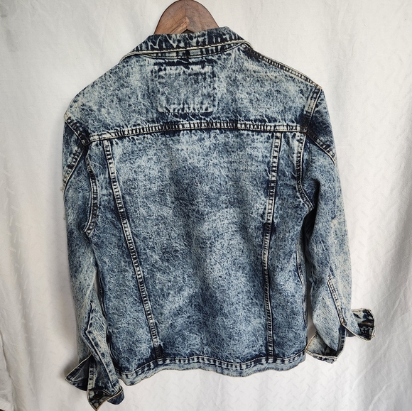 Rolling Paper Acid Wash Y2K Distressed Denim Jean Jacket Womens Size Small - Picture 3 of 7